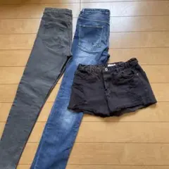 送料込★ZARA デニム3点164センチ★ダメージ加工ショート スキニー
