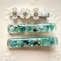 ハンドメイド　ヘアクリップ3個セット　ドライフラワー　ヘアアクセサリー