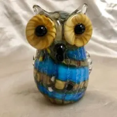 【新品未使用】ガラス製ふくろう置物