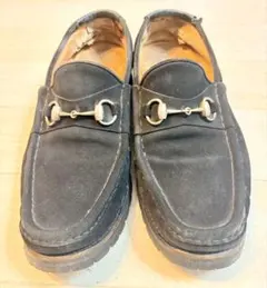 Gucci 黒 ローファー スェード金具付き