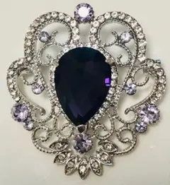 新品アンティーク調パープルビジュー付きラインストーンブローチ★シルバーカラー