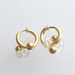 イヤリング　フープ　マットゴールドカラー　クリアー　earnings