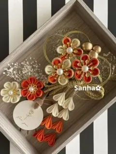 T-1160 つまみ細工 髪飾り 水引 卒業式 成人式 結婚式 七五三 髪飾り