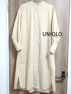 UNIQLO（ユニクロ）コットンロングシャツワンピース／クリーム色／Mサイズ