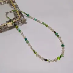 グリーン系パールビーズネックレス