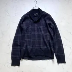 ザノーネ ショールカラー ウール ニット セーター チェック ネイビー 50