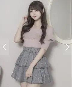 pium チュールフリルオフショルニットトップス