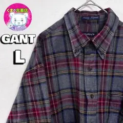 usa古着 GANT ネルシャツ L チェック グレー レッド ブラックのサムネイル