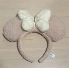 【ディズニーカチューシャ】ピンクベージュ×ホワイト　ボア　1度使用のみ
