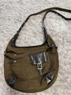 COCOブラウン ナイロン ショルダーバッグ