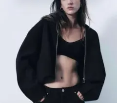 ◼︎美品◼︎ZARA / コクーンシルエット ウール風ショートブルゾン S