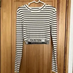 INGNI ホワイト/ブラックボーダー クロップドトップス