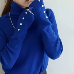 DISCOAT リブ袖口ボタンタートルネックプルオーバー
