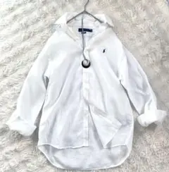 新品 ポロラルフローレン リネンシャツ ホワイト 白 ネイビーポニー 麻 XL