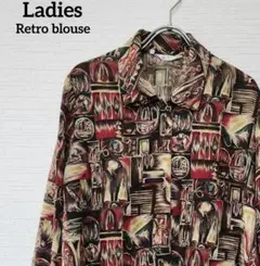 レトロ ブラウス レディース 総柄シャツ 古着