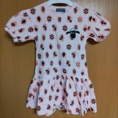 ワンピースひつじのショーン半袖チュニック女の子ピンク刺繍ワッペンキッズ100cm