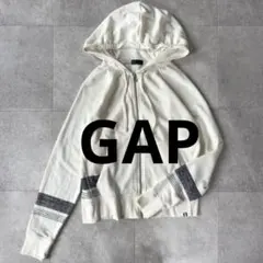 GAP ギャップ ジップアップパーカー フード付 ライン入り M 白 ホワイトのサムネイル
