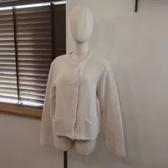 UNIQLOユニクロ　ニットショートジャケット ツイード　オフホワイト XL