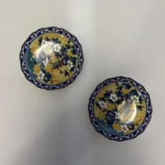 九谷焼 華山陶器 色絵 花鳥文 輪花皿 小皿 2枚セット 和食器 飾皿のサムネイル