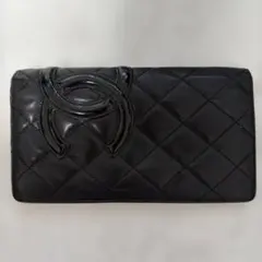 定番 CHANEL シャネル カンボンライン 長財布 黒×ピンク