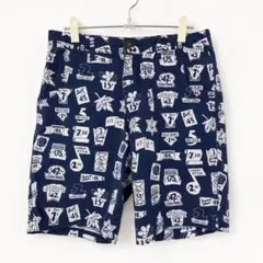 graniph グラニフ 総柄 ハーフパンツ M 明るめネイビー コットンのサムネイル