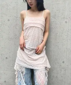 FOREVER21 レースイレヘムキャミワンピース　ピンク