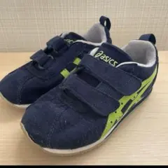 ASICS ネイビー グリーン キッズシューズ ベルクロ式　18cm