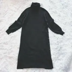 レイビームス　Ray BEAMS リブニットワンピース　ブラック　タートルネック
