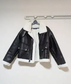 ジャケット レディース フェイクレザー ブラック M 防寒 アウター