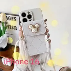 送料無料 iPhone 16 ミッキーマウスショルダーストラップケース　ホワイト