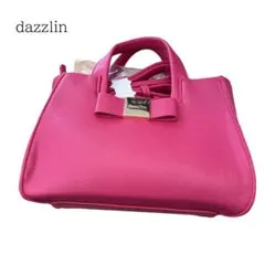 dazzlin ショッキングピンク リボンロゴプレート付き ハンドバッグ