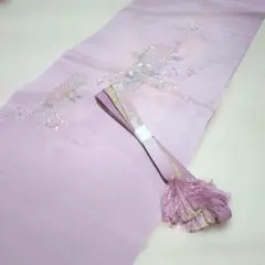薄紫色 帯揚げ・帯締めセット　花柄刺繍　スワトウ刺繍？　高麗組　平紐