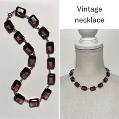 【Vintage】大粒パープルストーン ステーションネックレス