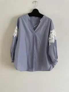 GU ストライプ 七分袖シャツ レース装飾