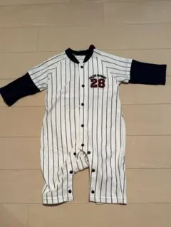 野球　ユニホームストライプ柄ロンパース 70cm