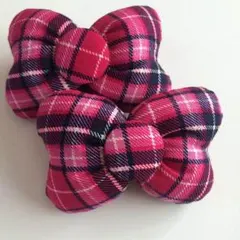 ♡コメントで二個450円に！ピンクタータンチェック♡ミニーちゃん型リボンゴム