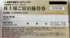 ホテルハーヴェスト　東急　宿泊券 株主優待券　2026年8月31日　4m