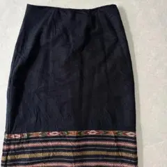 【WHITE STAG】幾何学ボーダー柄膝下丈フリンジスカート 古着 レディース