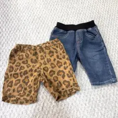 【A13】95 男の子　ショートパンツ　半ズボンセット　豹柄　デニム