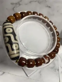 九眼天珠　虎牙天珠　天珠ブレスレット　天然石　メノウ　内径約17センチ　開運