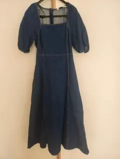 ZARA デニムブルー 半袖ロングワンピース