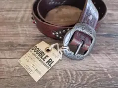 RRL レザー ベルト ロゴプレート 34サイズ ブラウン