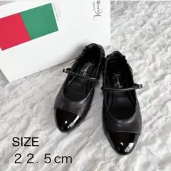 【1度着用のみ美品】 銀座かねまつ パンプス フラットシューズ エナメル×レザー