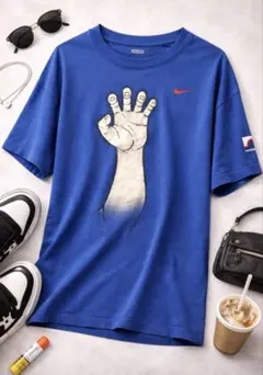 【ビッグロゴ】NIKE ナイキ バックプリント Tシャツ ブルーXL相当