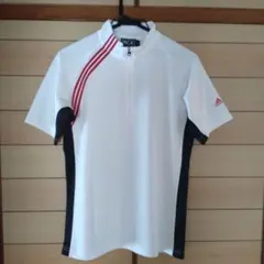 adidas ホワイト ジップアップ ポロシャツ S