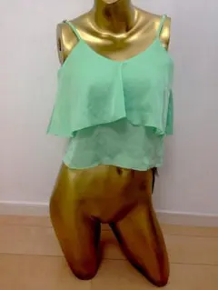 【1775】MURUA 背中見せ フレア キャミ F グリーン