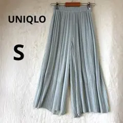 美品 UNIQLO S グリーン スカパン シフォンプリーツスカートパンツ