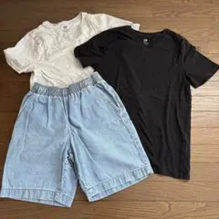 H&M Tシャツ2枚とGUデニムショートパンツセット 150cm