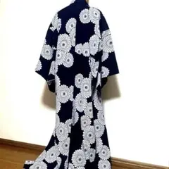 【美品】レトロ浴衣　お仕立て浴衣　別染　濃紺