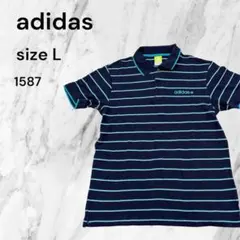 adidas ポロシャツ L ネイビー ストライプ　襟付き　カラフルボーダー